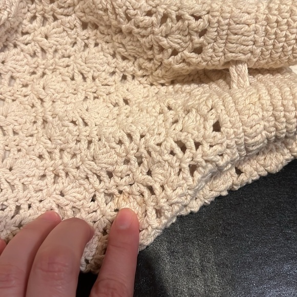 Crochet Drawstring Backpack Style Bag in Cream - Picture 6 of 7